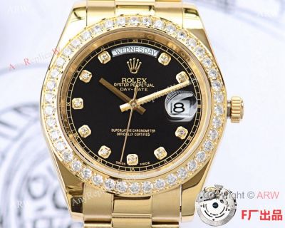 Copy Presidential Rolex Daydate Gold and Black Diamond Watch 40mm